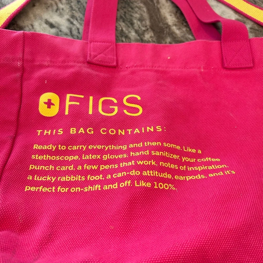 Figs Hot Pink and Yellow Canvas Tote Bag - Picture 2 of 11